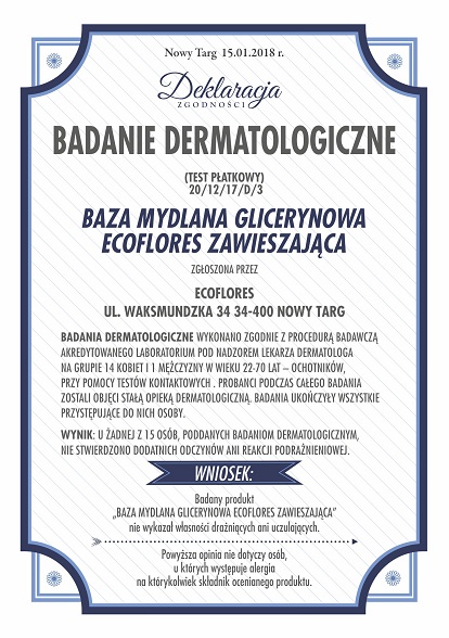 Badania Dermatologiczne Deklaracja Baza mydlana Zawieszająca Ecoflores
