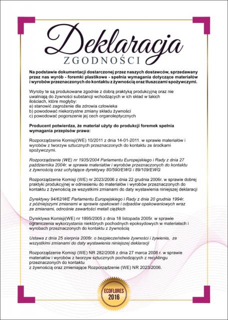 Deklaracja zgodności foremek plastikowych